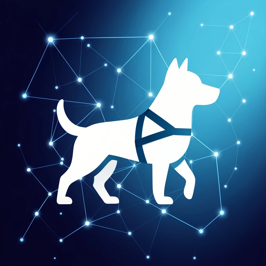 Way-Buddy-Sublogo mit dunkler Tier-Silhouette vor blauem Hintergrund und verbundenen Orientierungspunkten